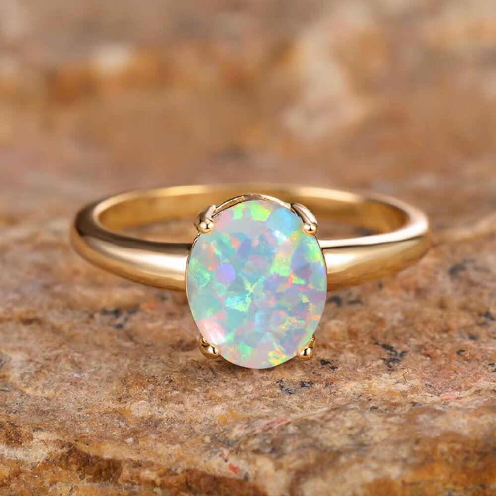 NEW 14k Gold White Opal Ring Band - Picture 2 of 7
